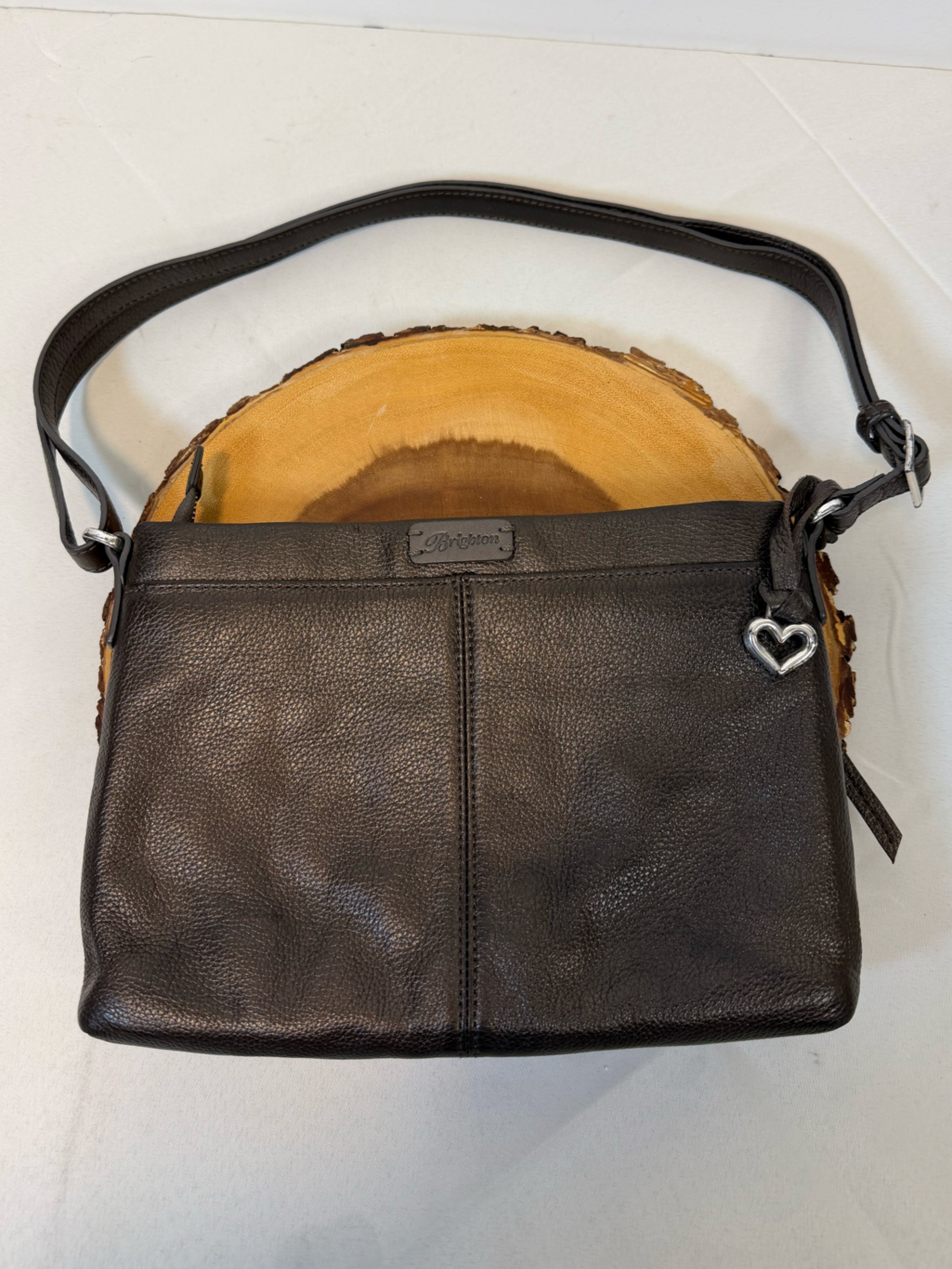 Brighton Brown Metallic Pebbled Leather Jagger Crossbody Organizer Silver Studs